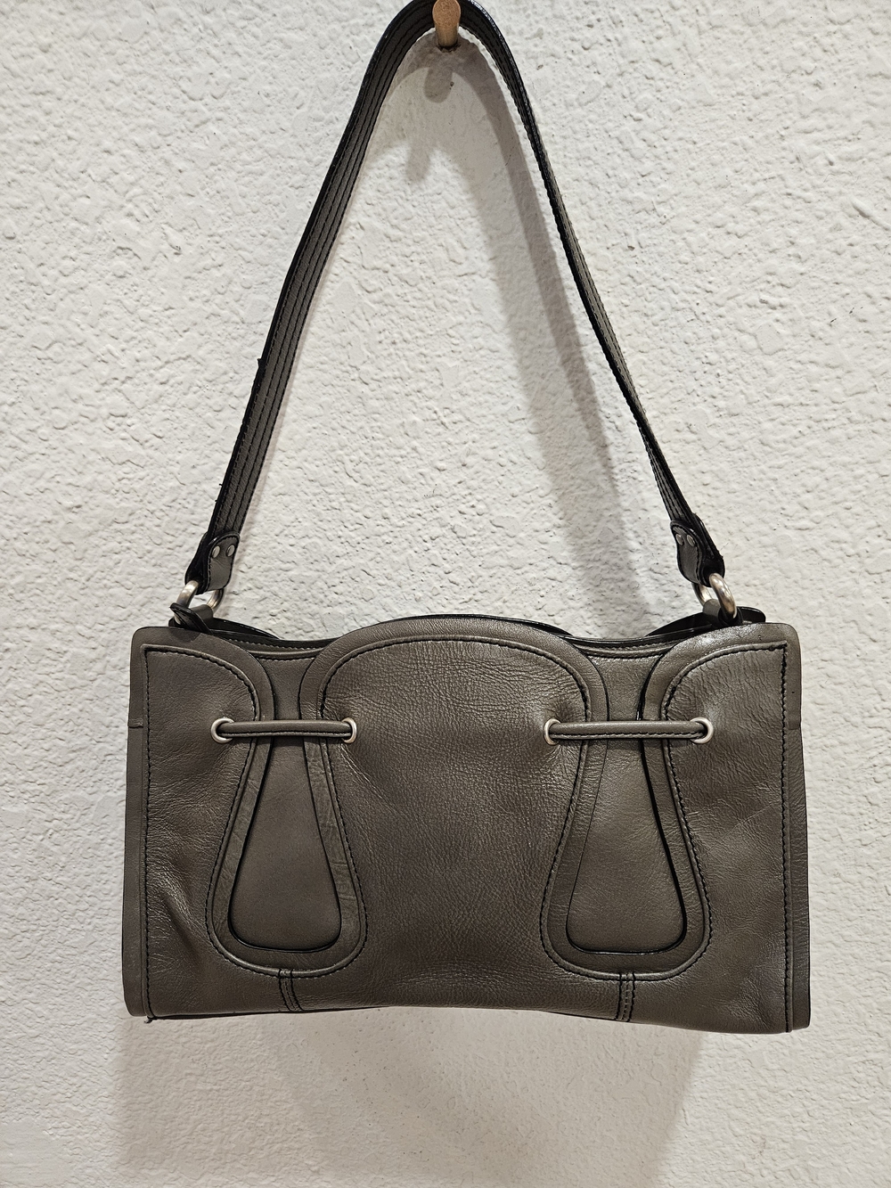 Vintage Etienne Grey Leather Satchel Shoulder Purse